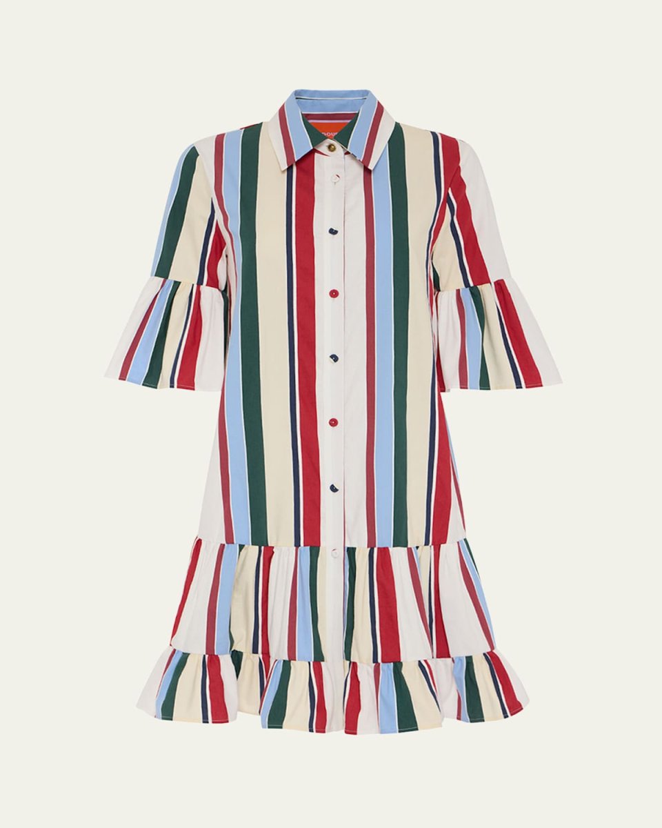 Choux Striped Short-Sleeve Tiered Mini Dress